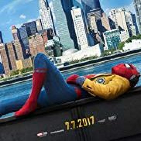 Spider-Man Homecoming with spider-man lounging outside of NY