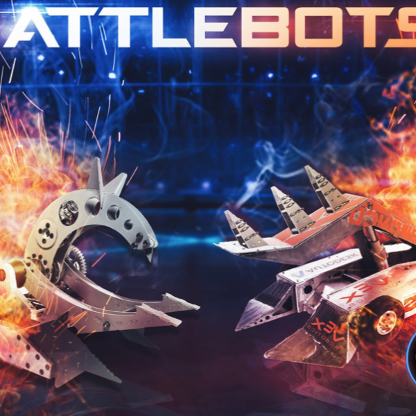 Battlebots discovery with sparks and fire on the edges