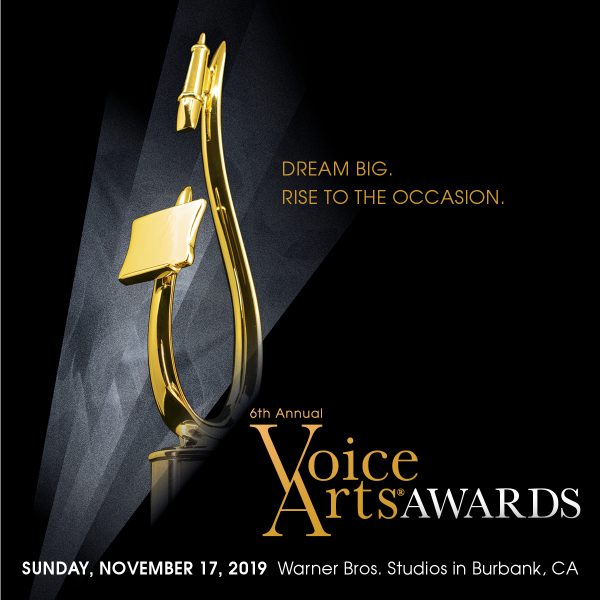 Voice Arts Awards with a gold statue of a microphone and music stand.