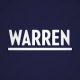 White letters on a blue background" "Warren" underlined