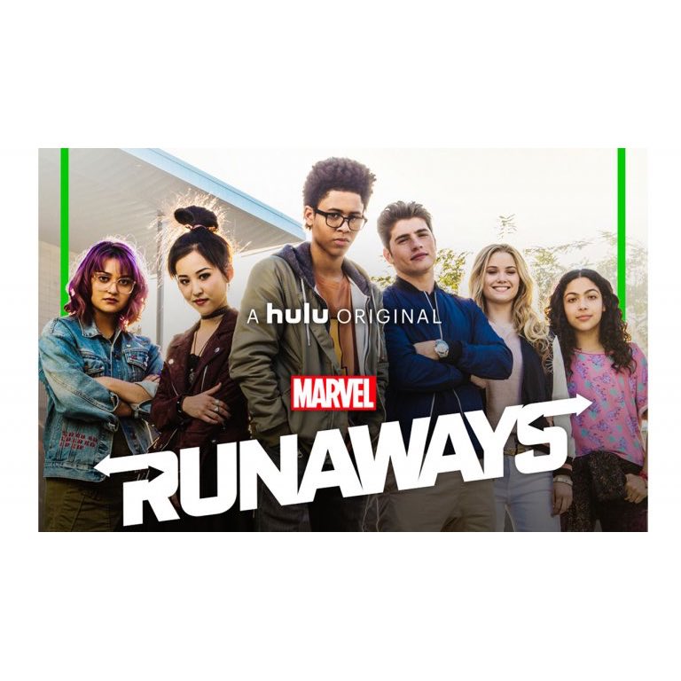 The 6 teenage characters, with text "Marvel Runaways"