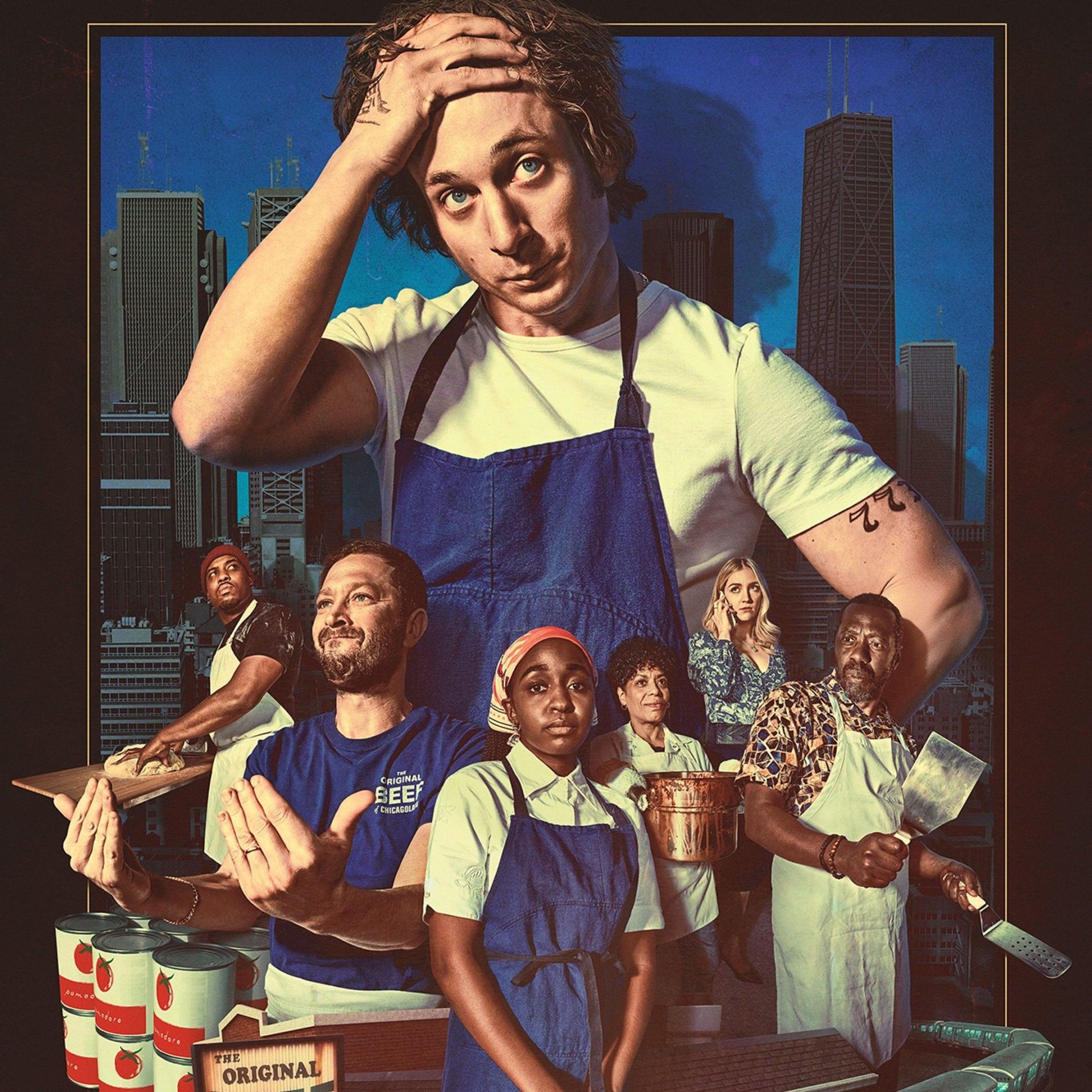 a person in an apron with a group of people
